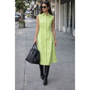 NWT House of Harlow 1960 Women's Lime Green Vegan Leather Midi Dress Medium